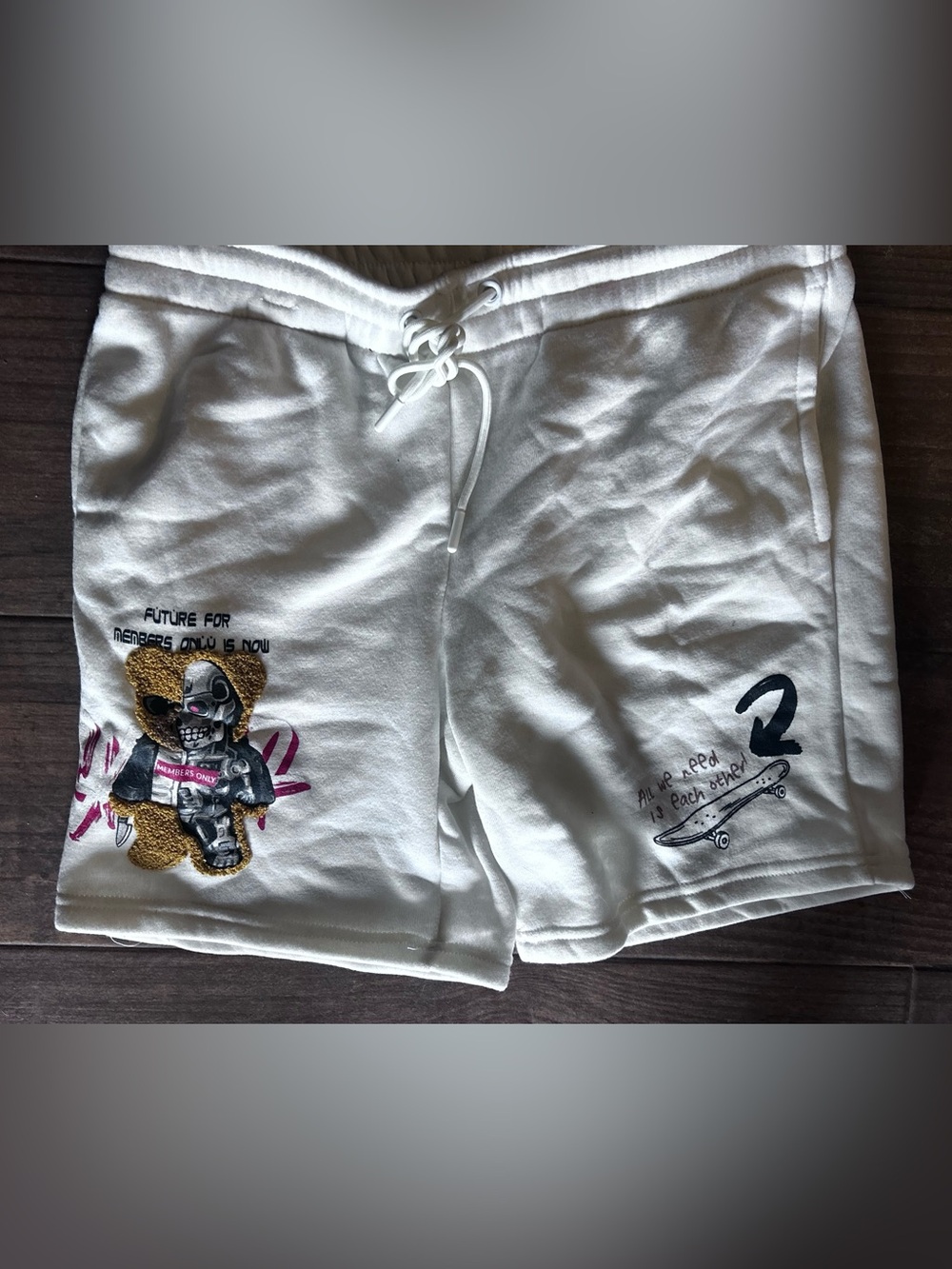 Members Only White Graphic Drawstring Athletic Shorts